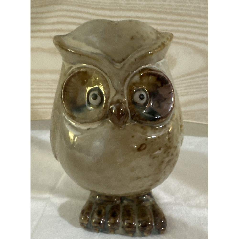Vintage Speckled Glazed Art Pottery Barn Owl Figurine 5"